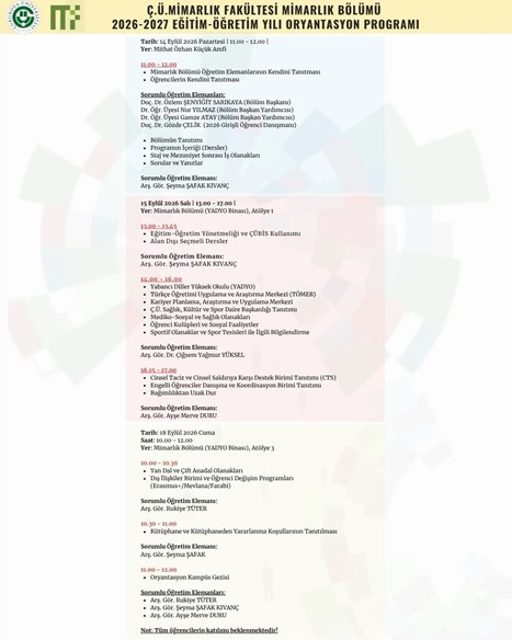 MİMARLIK BÖLÜMÜ ORYANTASYON PROGRAMI